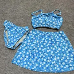 花柄　水色　セパレート水着 9M スカート付き　3点セット