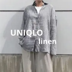 ユニクロ リネン 100% ストライプシャツ 長袖 ブラウスのサムネイル
