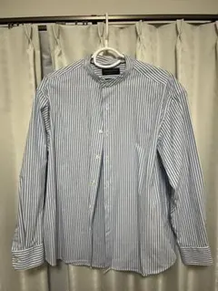BANANA REPUBLIC青白ストライプノーカラーシャツ