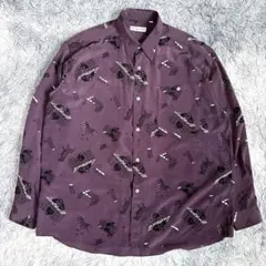 90s ポリシャツ 長袖シャツ 柄 総柄 レトロ ヴィンテージ 古着