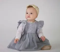 長袖ロンパース　ニット切り替えワンピース　チュール付き　80cm