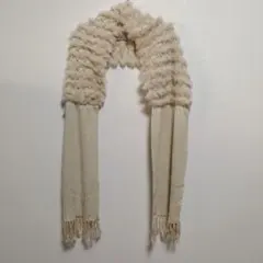 ベージュ ラビットファー ニット ストール