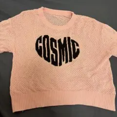 COSMIC ロゴ 半袖 ニット ピンク