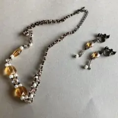 ネックレス イヤリング 2点セット アクセサリー ビーズ オレンジ系