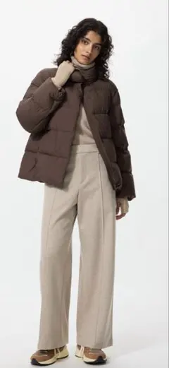 ユニクロ　UNIQLO ブラッシュドジャージーワイドパンツ　ベージュ　M