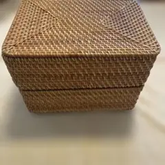 無印　重なるラタン長方形バスケット　 小2個、フタ1個