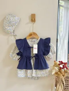 No.H2548ハンドメイドベビー3点セット ロンパースベストベビーボンネット