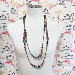 【34】ロングネックレス　カラフルビーズ　ヴィンテージ　インポート