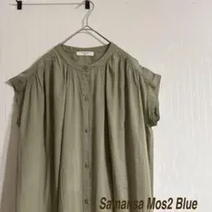 ✧̣̥̇Samansa Mos2 blue ワンピース バンドカラー コットンふんわり
