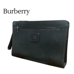 【BURBERRY】 クラッチバッグ　オールレザー　ブラック　シボ革