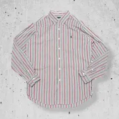 ラルフローレンBDシャツ長袖マルチストライプ古着ポニー刺繍ロゴCUSTOMFIT
