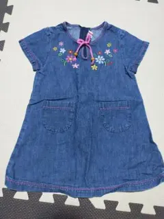 ミキハウス　刺繍デニムワンピース　90