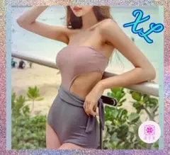 新品　サイドオープン　ワンピース水着　モノキニ　くすみピンク　XLサイズ　海外製