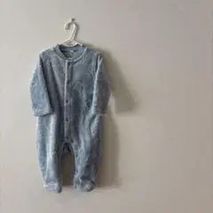 ベビー　長袖ロンパース　カバーオール　ボア　くま柄　ブルー　冬服　アウター