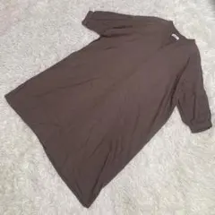 美品　Navy ひざ丈ワンピース　カーキ　スキッパータイプ　ゆったり　麻混　Fのサムネイル