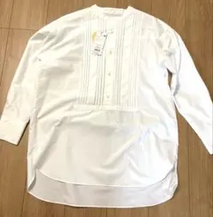 新品 タグ付き ナノユニバース　白　ピンタック　ノーカラー　ロング丈　ブラウス