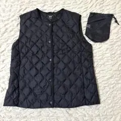 ユニクロWARM PADDEDキルティングベストパフテックL黒　袋付き