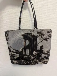 PRADA レトロ 風景柄 ナイロン トートバッグ