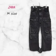 デニムカーゴパンツ ブラック【ワイド】Lサイズ EUR40 多ポケット ザラのサムネイル