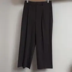 ユニクロ　レディース　タックワイドパンツ　茶色　ブラウン　無地　L