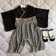 ベビー袴ロンパース＆足袋風靴下セット 70-80cm