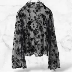 花柄シアーレースブラウス 透け感 シースルー(L)セクシー 黒 きれいめ 上品