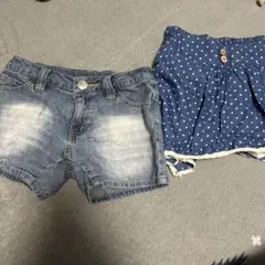 デニムと水玉ハーフパンツ2点セット