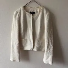 any FAM エニィファム　ノーカラーツイードジャケット　オケージョン　白　L