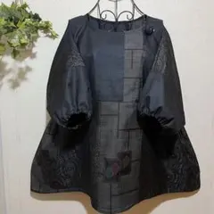 着物リメイクno.2831★大島紬・パッチワーク・ゆったりチュニック ブラウス