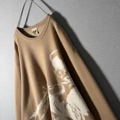 コラボ★HUF ハフ ジャガードセーター ニット ビッグロゴ ベージュ 希少XL