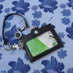 伸縮リール付き★ヌメ革のカード・パスケース★社員証入れなどにも