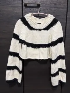 SHEIN アイボリー ブラック ストライプ ニット M