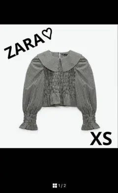ZARA ギンガムチェック フリル襟 ブラウス XS