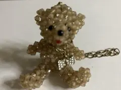 ビーズのテディベア　チャーム　ストラップ　ベィジュ　キーホルダー
