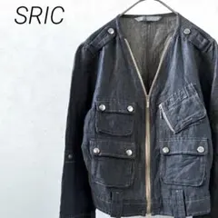 SRIC ブルゾン デニム素材 ジップアップ Ｖネック ポケ付き 羽織り 薄手のサムネイル