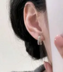 シルバーカラー ダブルライン フープピアス