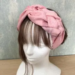 和風編み込みターバン　着物リメイク　ヘアバンド　クロスターバン　ピンク