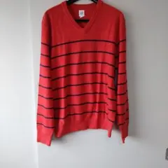 GAP 赤とネイビーのストライプVネックセーター Lサイズ