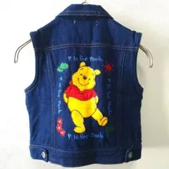 Disney くまのプーさん ベビー ベスト デニム 95cm 濃紺 刺繍
