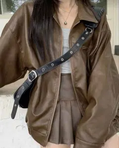 SHEIN レザージャケット オーバー ブラウン