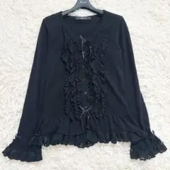 美品✨️ピンクハウス　近年 レースフリル使いカーディガン コットン リボン 黒