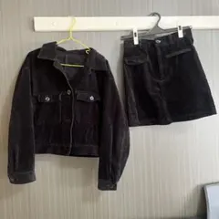 【1/25まで】GU コーデュロイ セットアップ 黒S ジャケット ミニスカート