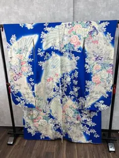 T004 振袖 花 ブルー 着丈161cm 和装 着物