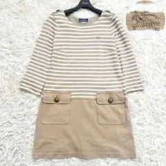 BURBERRY 金ボタン ボーダー カットソーワンピース　ベージュ M 綿