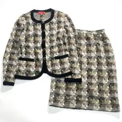 ウンガロ　ungaro　ツイードスカートセットアップ　ノーカラー　チェック柄　9