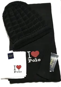新品未使用　ポロ　ラルフローレン　マフラー　帽子　ハンカチ3点セット　黒　ハート