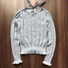 earth music&ecology 水色　透かし編みニット　後ろリボン