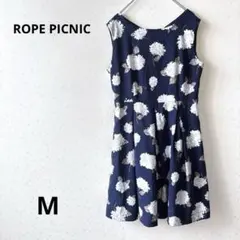 ロペピクニック　ノースリーブワンピース　花柄ワンピ　総柄　膝丈スカート　紺色　M