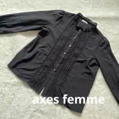 axes femme 黒シャツ　長袖ブラウス レース付き