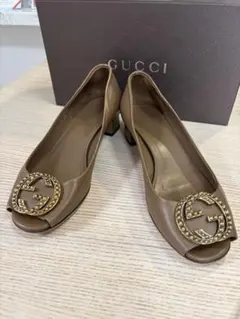 GUCCI ブラウン オープントゥパンプス